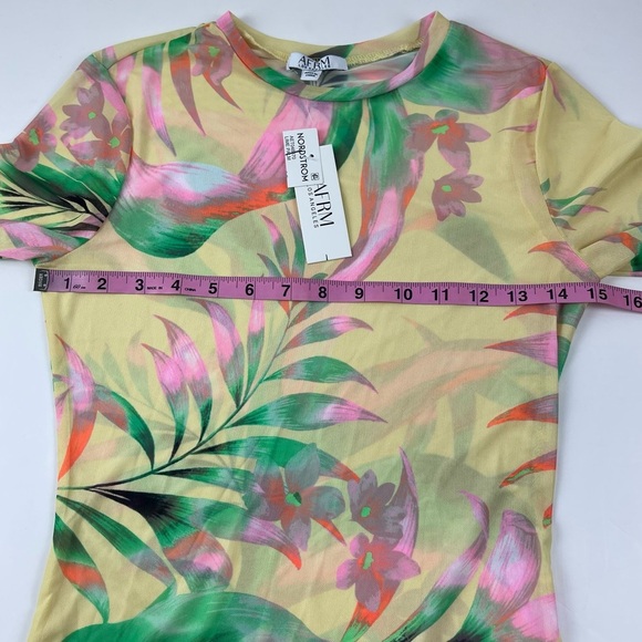 AFRM Los Angeles Shirt Womens Small Lime Palm Sheer Mesh Long Sleeve Tee NWT - Picture 7 of 8